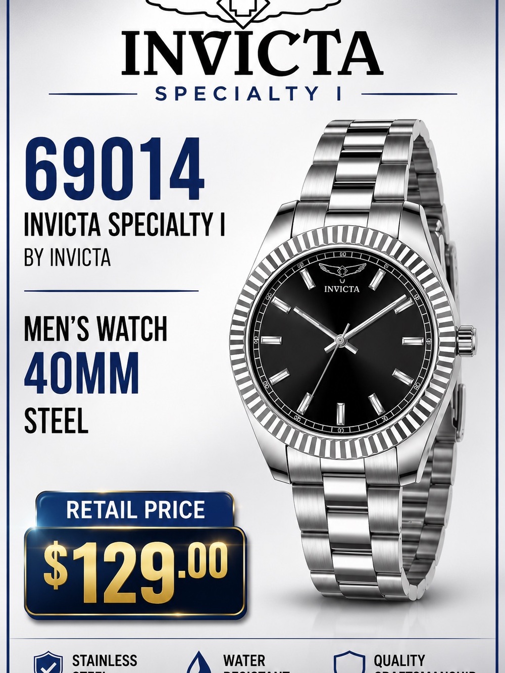 Invicta Men's Stainless Steel Watch - Black Dial
